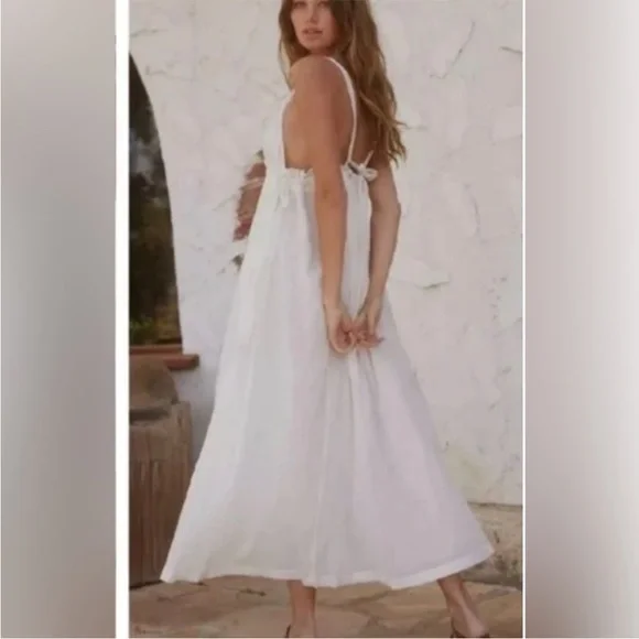 NWT Free People C'est Bon Midi Dress White Ivory Gauzy Beaded‎ Ties - Picture 2 of 8